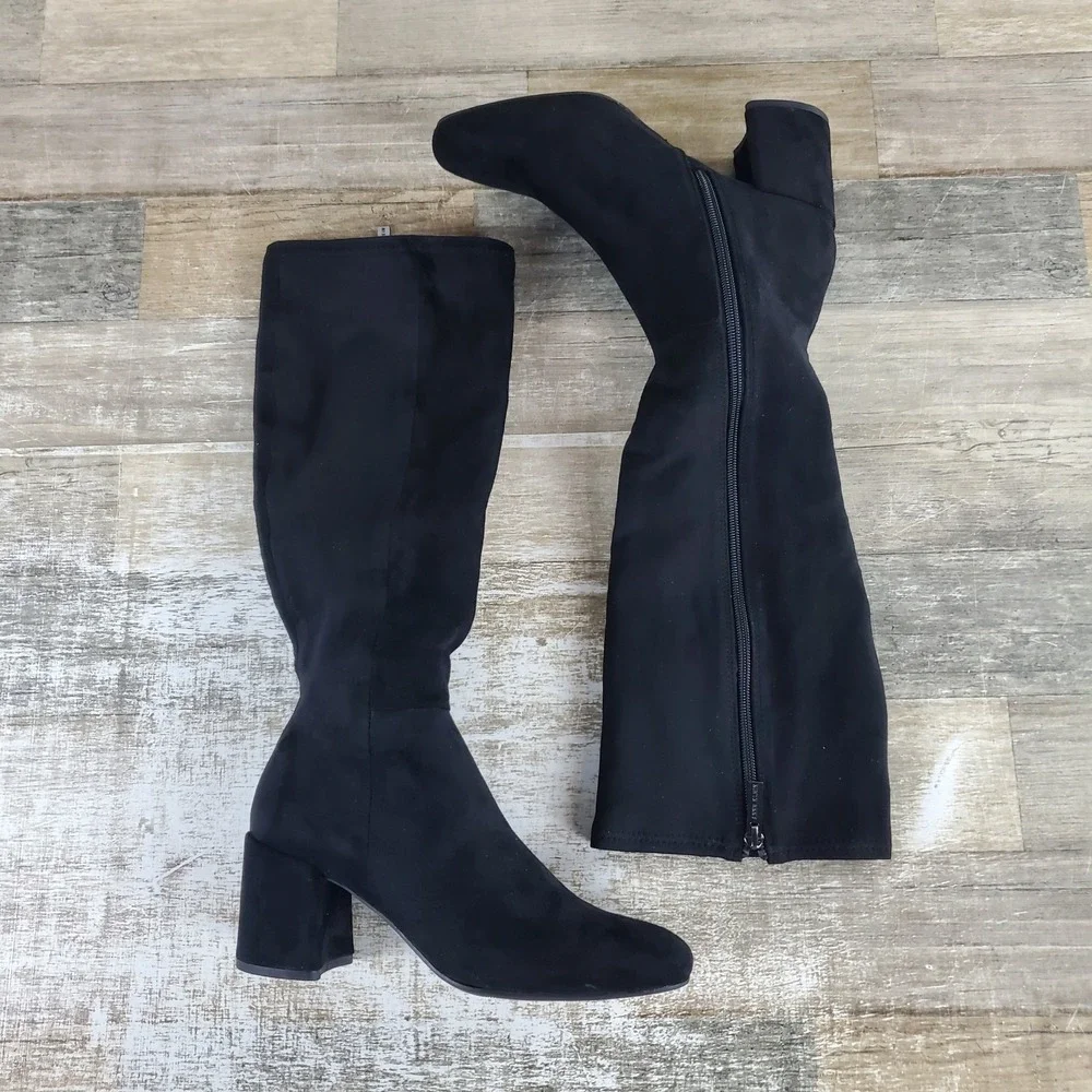 Anne Klein Lacey Boots Womens Sz 7.5 Black Fabric Knee High Boot
